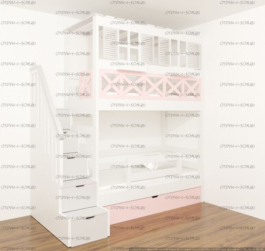 Кровать двухъярусная Домик Fairy Land Прованс Santana №12В, Массив