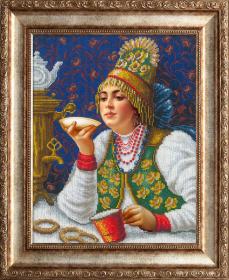 Набор для вышивания бисером Русская красавица за чаем РУССКАЯ ИСКУСНИЦА (2002)