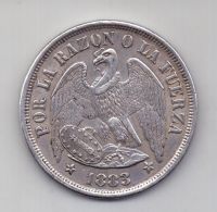 1 песо 1883 года AUNC Чили