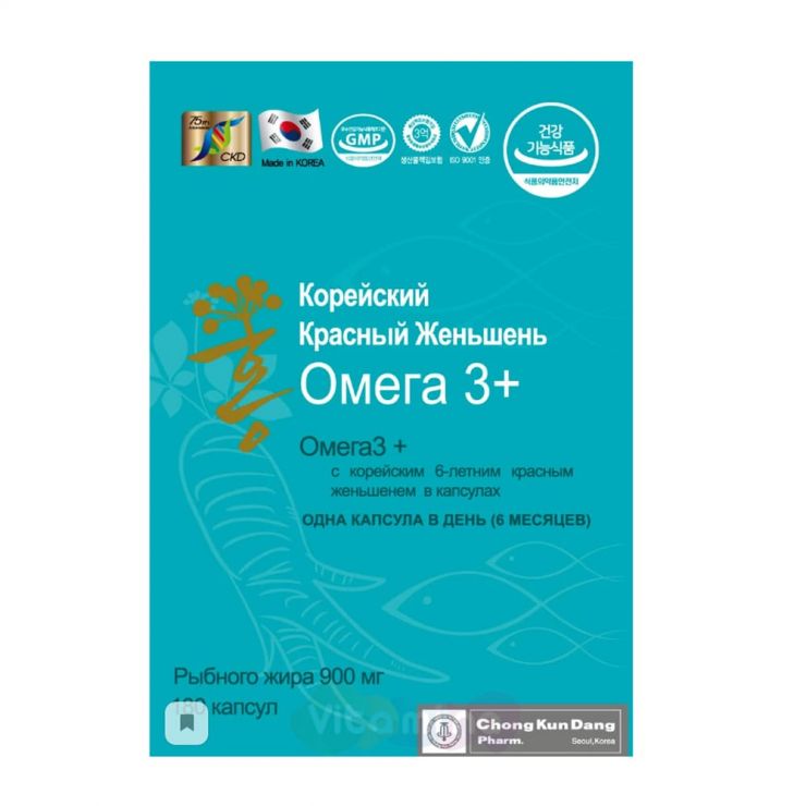 Омега 3+ с корейским 6-летним красным женьшенем, 180 капс. купить в ...