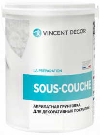 Грунт-Краска Vincent Decor Sous Couche 1л Белая, Укрывная для Декоративных Штукатурок / Винсент Декор Со Куш