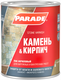 Лак Parade L40 Камень & Кирпич 10л Акриловый, Бесцветный, Эластичный с Эффектом Мокрого Камня / Парад L40