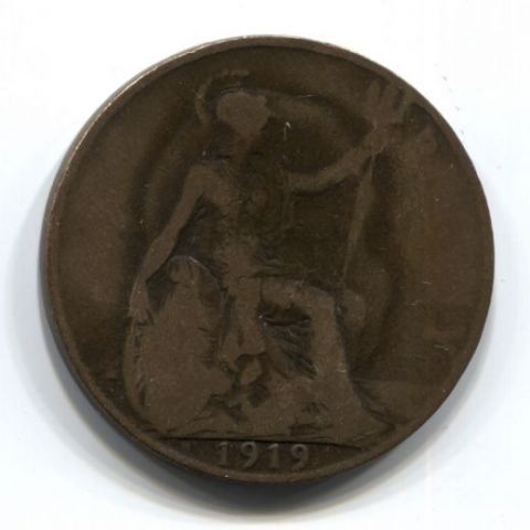 1 пенни 1919 года Н Великобритания, редкий тип