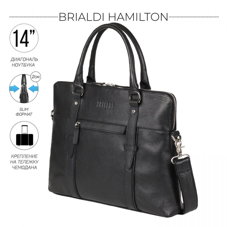 Мужская деловая сумка SLIM-формата для документов BRIALDI Hamilton (Гамильтон) relief black