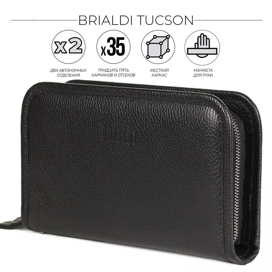 Вместительный мужской клатч BRIALDI Tucson (Тусон) relief black