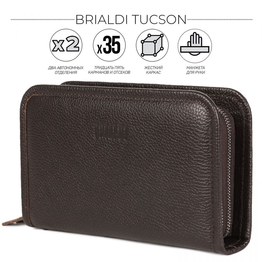 Вместительный мужской клатч BRIALDI Tucson (Тусон) relief brown