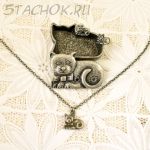 Комплект брошь-шкатулочка, кулон и сережки "Котики" (США)