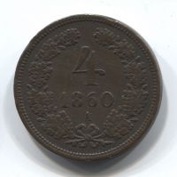 4 крейцера 1860 года Австрия XF