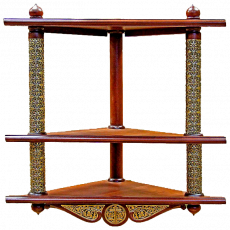 Трехъярусная угловая полка для икон с басмой
