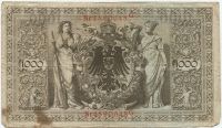 1000 марок 1910 года Германия, красный серийный номер