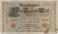 1000 марок 1910 года Германия, красный серийный номер