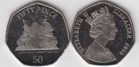 Гибралтар 50 пенсов 2010 год UNC