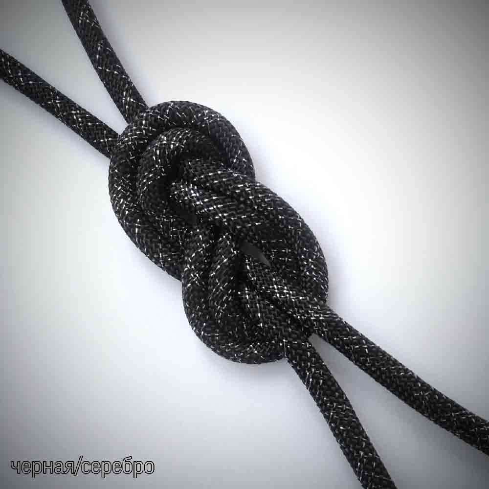 Скакалка для художественной гимнастики черная-серебро Gekhsa (люрекс)