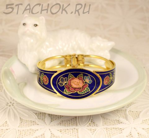 Браслет "Цветы и бабочки на синем" клуазоне (Тайвань/Китай)