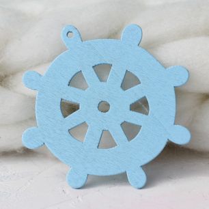 Штурвал голубой - аксессуар из дерева для куклы 6 см.