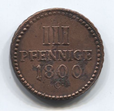 3 пфеннига 1800 года AUNC Саксония Германия