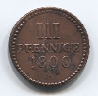 3 пфеннига 1800 года AUNC Саксония Германия