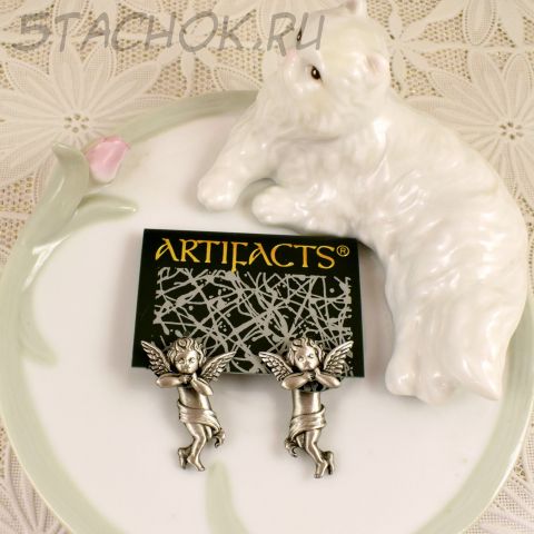 Серьги-половинки "Ангелочки" цвет олова (JJ США)