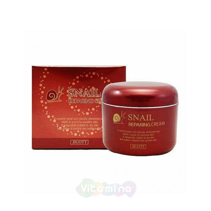 Jigott Восстанавливающий крем с муцином улитки Snail Reparing Cream, 100 г