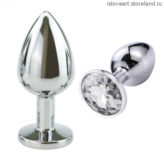 SILVER PLUG LARGE (втулка анальная)  металл L 80 мм, D 34 мм цвет кристалла прозрачный