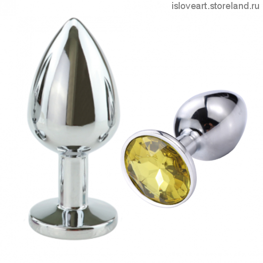 SILVER PLUG LARGE (втулка анальная)  металл L 80 мм, D 34 мм цвет кристалла желтый