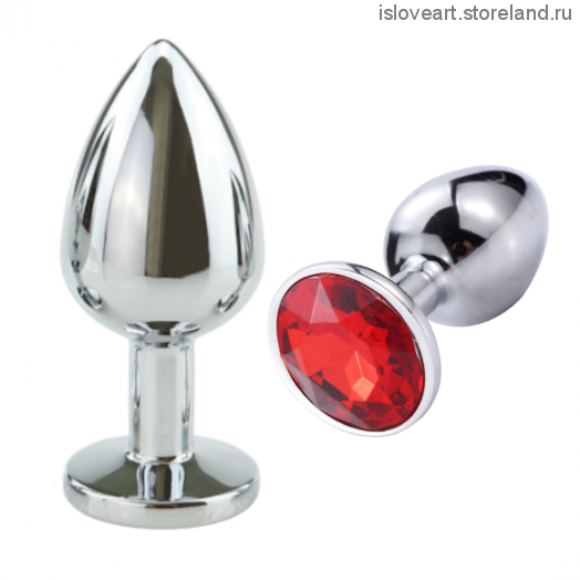 SILVER PLUG LARGE (втулка анальная)  металл L 80 мм, D 34 мм цвет кристалла красный