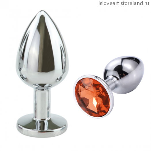 SILVER PLUG LARGE (втулка анальная)  металл L 80 мм, D 34 мм цвет кристалла оранжевый