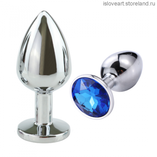 SILVER PLUG LARGE (втулка анальная)  металл L 80 мм, D 34 мм цвет кристалла синий