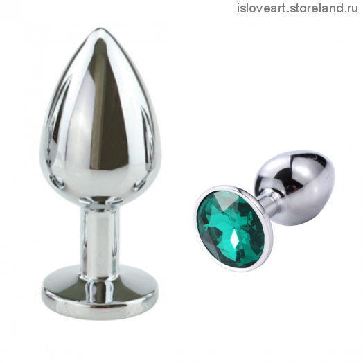 SILVER PLUG LARGE (втулка анальная)  металл L 80 мм, D 34 мм цвет кристалла зеленый