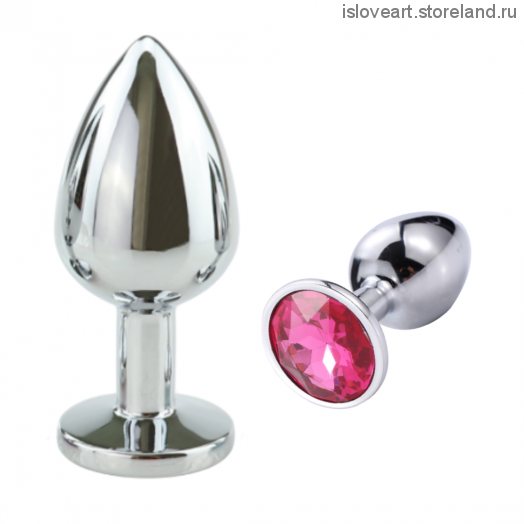 SILVER PLUG LARGE (втулка анальная)  металл L 80 мм, D 34 мм цвет кристалла розовый