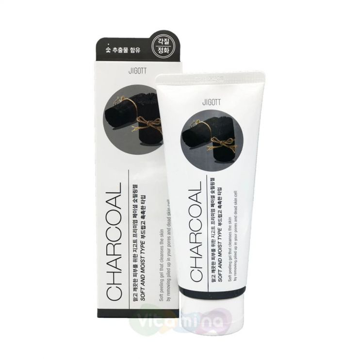 Jigott Пилинг-гель с древесным углем Premium Facial Charcoal Peeling Gel, 180 мл