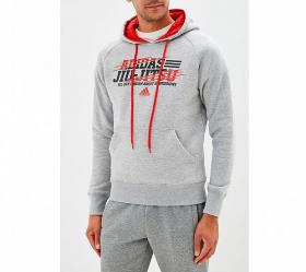 Толстовка Adidas с капюшоном (Худи) Hoody Leisure All Day Hoody Jiu-Jitsu серая, размер L, артикул adiMMAH05