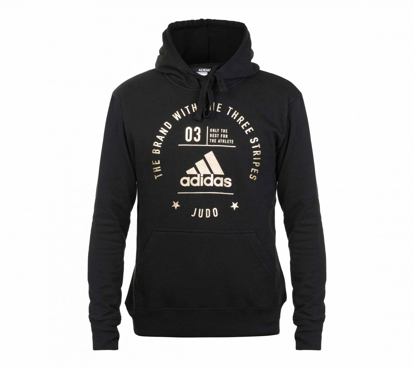 Толстовка Adidas с капюшоном (Худи) The Brand With The Three Stripes Judo черно-золотая, размер L, артикул adiCL02J