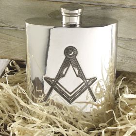 Фляжка из британского пьютера- с эмблемой тайного общества масонов.  6oz Masonic Pewter Hip Flask ,English Pewter.