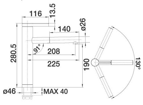 Смеситель Blanco Linee 520745 с выдвижным изливом схема 4