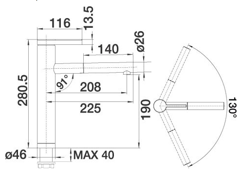 Смеситель Blanco Linee 520745 с выдвижным изливом схема 4