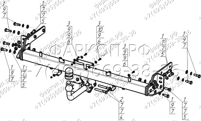Фаркоп "Motodor" с оцинкованным шаром Hyundai Tucson рестайл 2018- без выреза в бампере. Тип шара: A. Нагрузки: 1600/75 кг