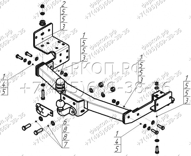 Фаркоп "Motodor" с оцинкованным шаром Mitsubishi Pajero Sport II 2008-2016, Pajero Sport III 2016- без выреза в бампере. Тип шара: A. Нагрузки: 2000/100 кг