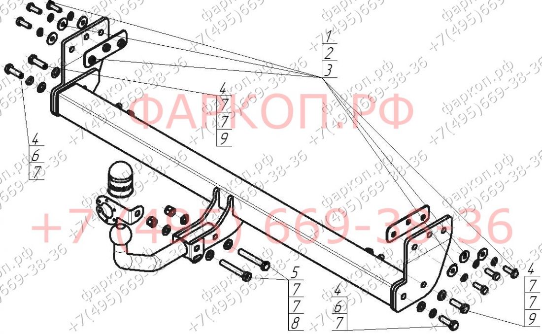 Фаркоп "Motodor" с оцинкованным шаром Kia Seltos 2020- крепление шара на двух болтах
