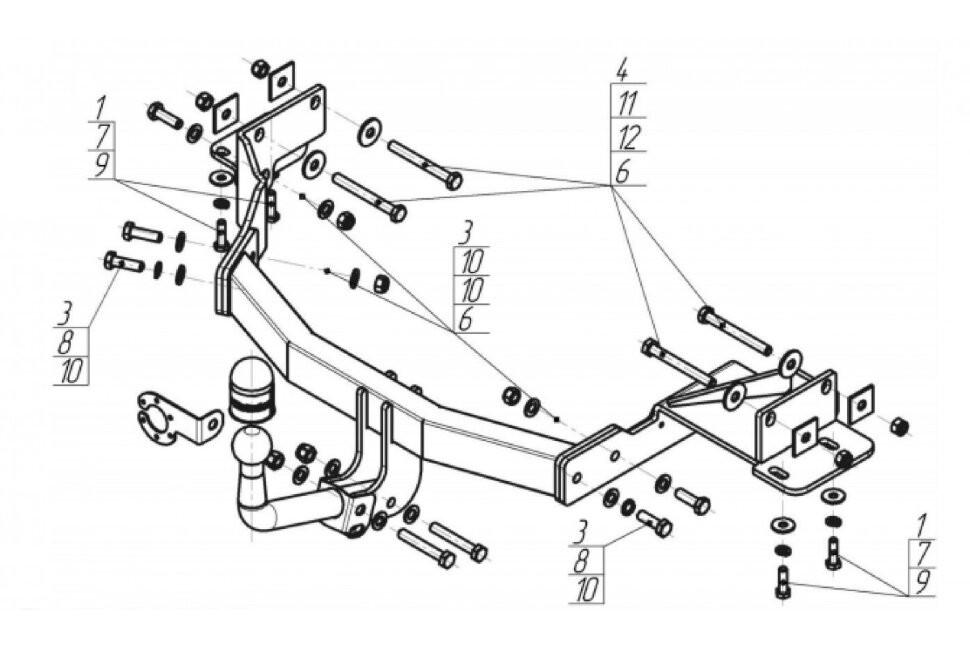 Фаркоп "Motodor" с оцинкованным шаром Kia Sorento Prime 2015-2018, 2018-, Hyundai Santa Fe 2018- крепление шара на двух болтах