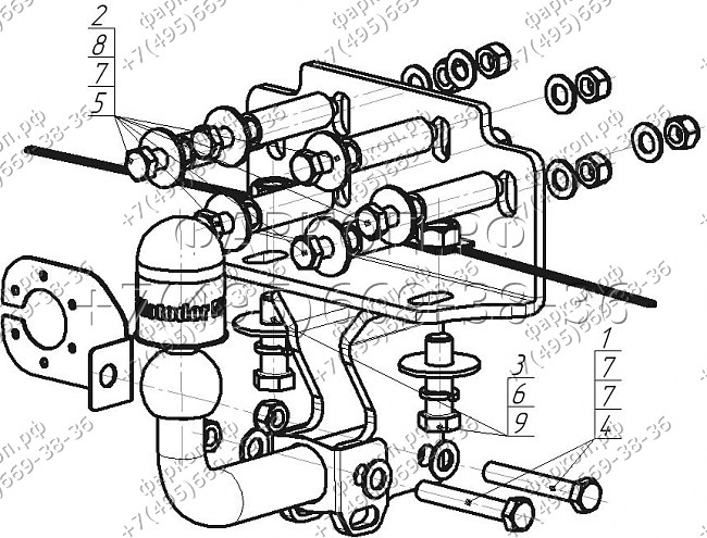 Фаркоп "Motodor" с оцинкованным шаром Lexus LX 570 2007-, Toyota Land Cruiser 200 2007- необходима подрезка бампера. Тип шара: A. Нагрузки: 1800/100 кг