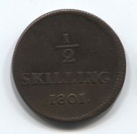 1/2 скиллинга 1801 года Швеция