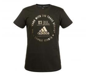 Футболка Adidas The Brand With The Three Stripes T-Shirt Combat Sports зелено-золотая, артикул adiCL01CS