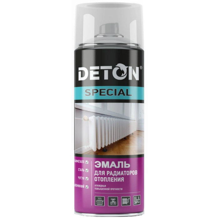 Deton Special Эмаль для радиаторов отопления, название цвета "Белый", в аэрозольном баллоне, объем 520мл.