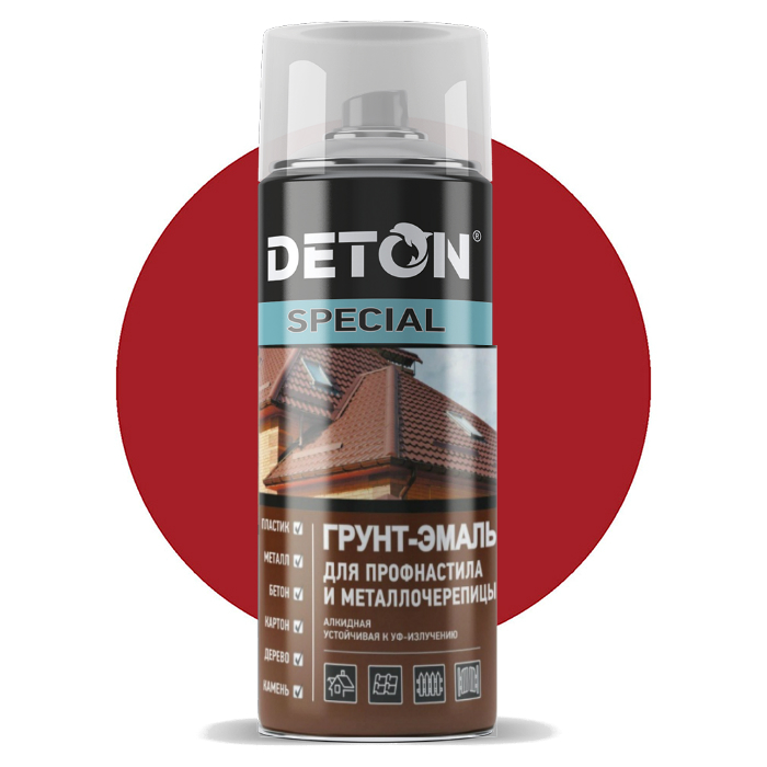 Deton Special Грунт-эмаль алкидная RAL Professional, название цвета "Рубиново-красный", RAL3003, в аэрозольном баллоне, объем 520мл.
