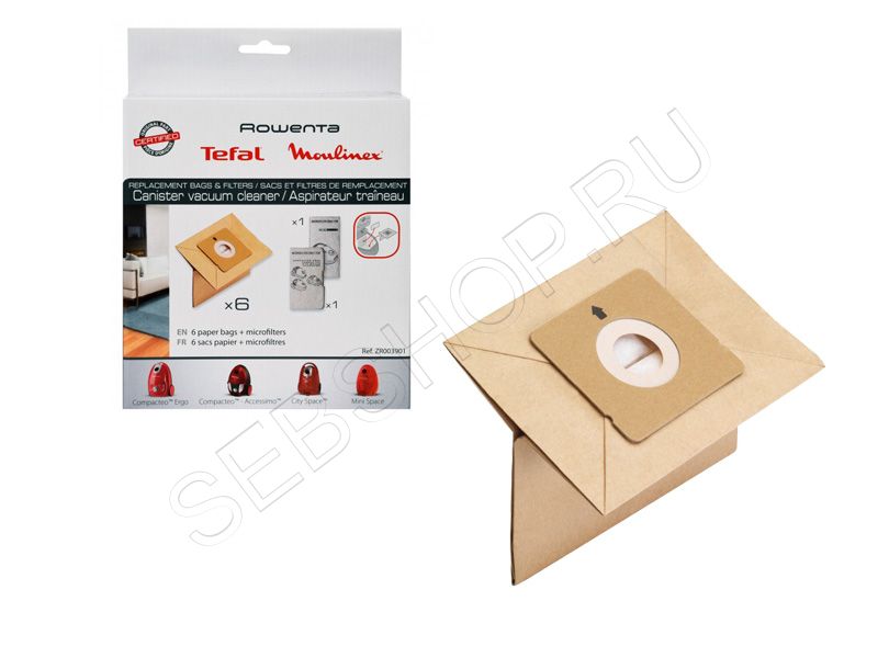 Мешки для пылесоса TEFAL (Тефаль), ROWENTA (Ровента)  COMPACTEO, MINI SPACE, CITY SPACE. Артикул ZR003901