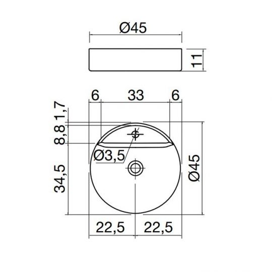 Раковина Antonio Lupi Simplo накладная на столешницу Simplotondo 45x45 см схема 2