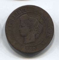 5 сантимов 1880 Франция VF-