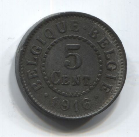 5 сантимов 1916  Бельгия. Германская оккупация