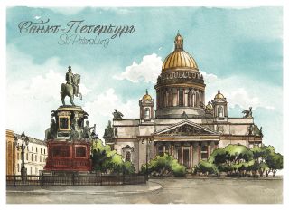 Почтовая открытка Санкт-Петербург для посткроссинга, формат A6 145×105 мм, плотный картон, глянцевая ламинация